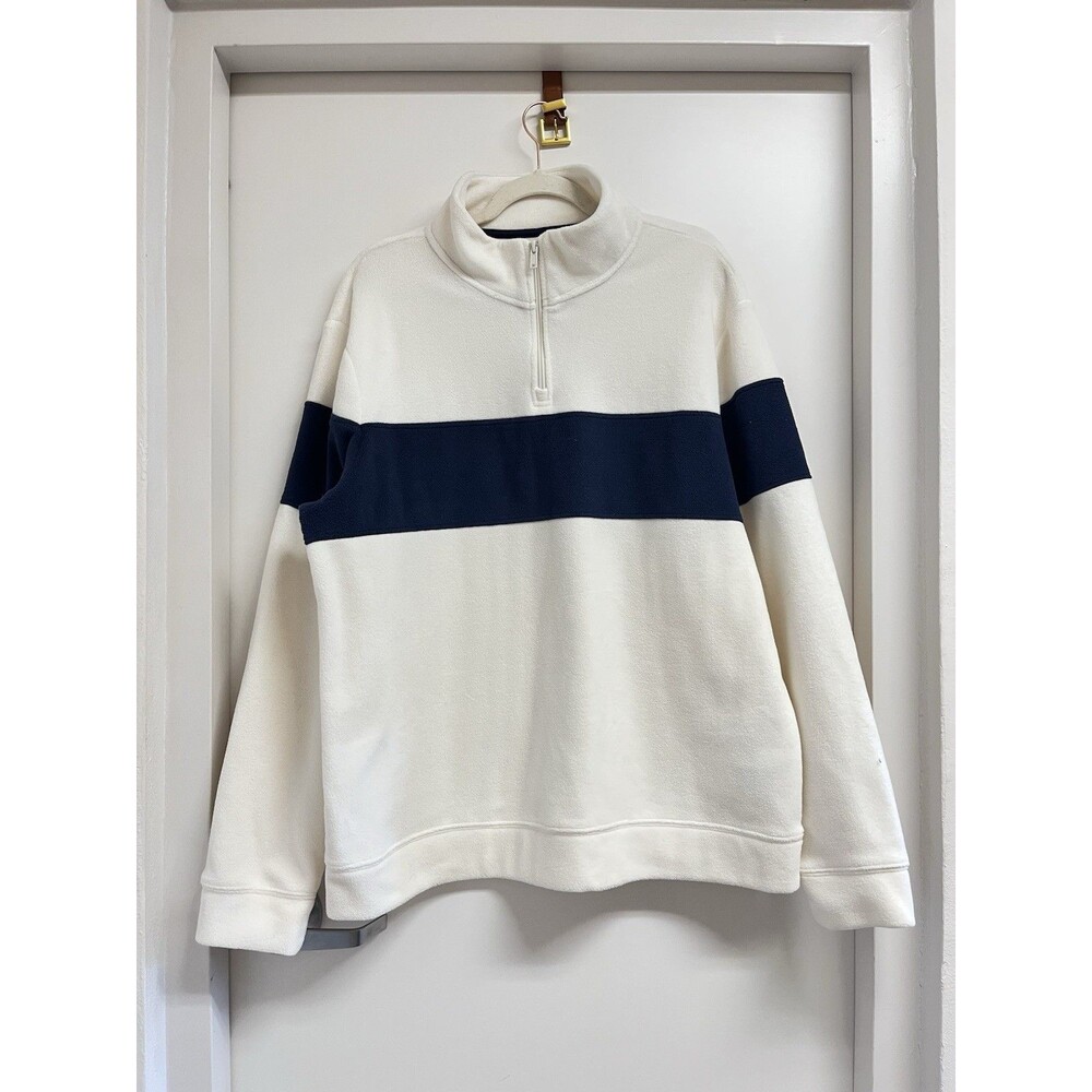 old navy men's 2XL cozy fleece 1/4 zip pullover white with blue stripe